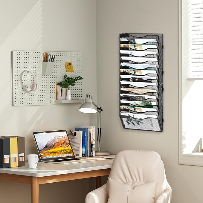 EasyPAG Wall File Organizer for Office 14 Pocket Mesh Wall Mounted Paper - Image 7