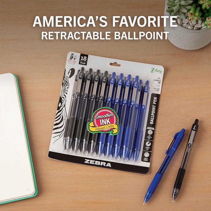 Zebra Pen Z-Grip Retractable Ballpoint Pen, Smooth-Flowing Black and Blue Ink - Image 2