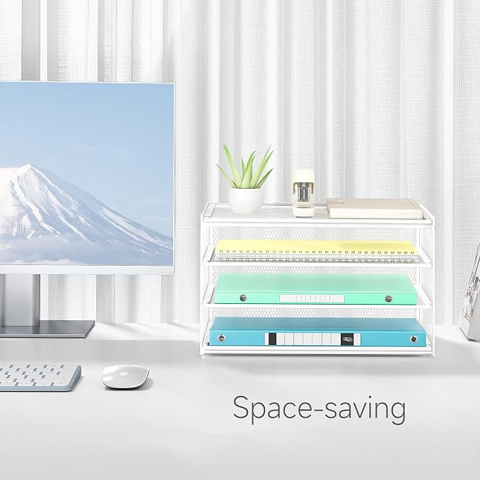 Lavatino 3-Tier Letter Tray Desk Paper Organizer – White Mesh Metal File Tray - Image 8