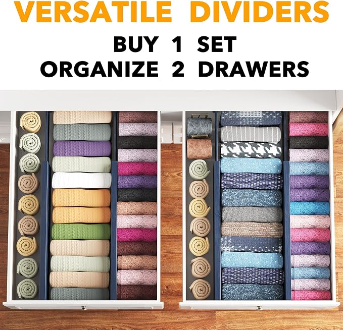SpaceAid Bamboo 4 Pack Dresser Drawer Dividers, 4.65“ High Adjustable 17“-22” - Image 5