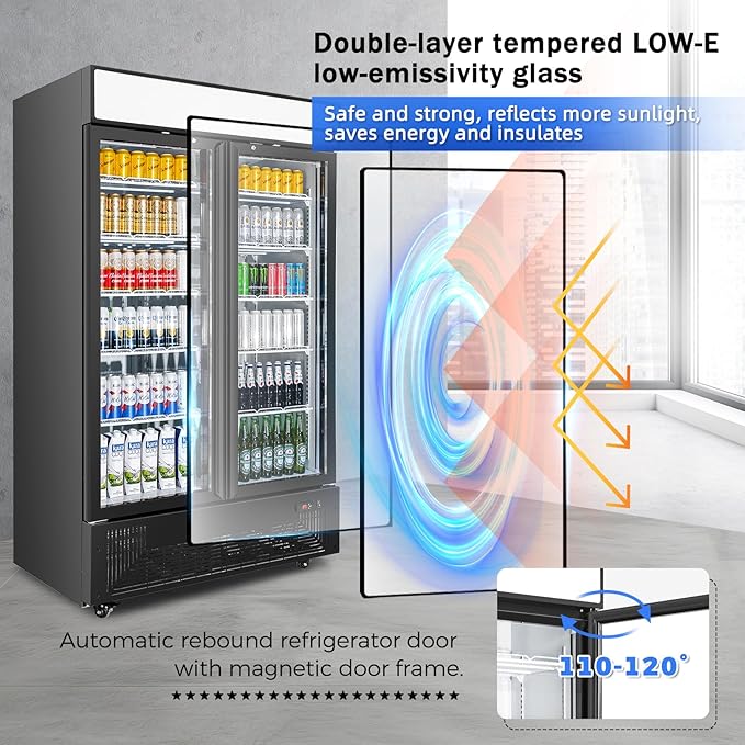 Commercial Merchandiser Display Refrigerator 40 Cu.ft. with 2 Glass Doors ETL Drink Cooler Beverage Fridge for Bars,Restaurants, Convenience Stores, Supermarkets and Offices-DeskLoop Office