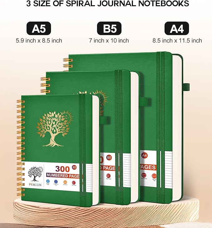 Large Spiral Notebook Journal for Women Men - 300 Numbered Lined Pages, College Ruled, A4 Hardcover Spiral Bound Notebook for School, Work, Note Taking, Writing, Leather Spiral Journal 8.5"x11"-DeskLoop Office