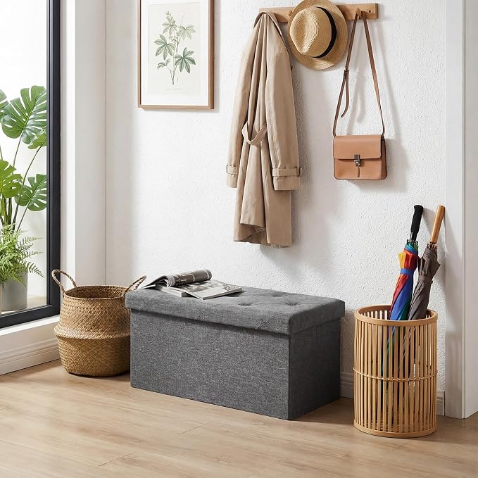 DUMOS 30 Inch Folding Storage Ottoman Bench, Large Hidden Storage Chest - Image 9