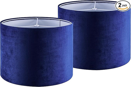 GO&SO Large Drum Lamp Shades Set of 2 Blue Velvet Lampshade by GOSO