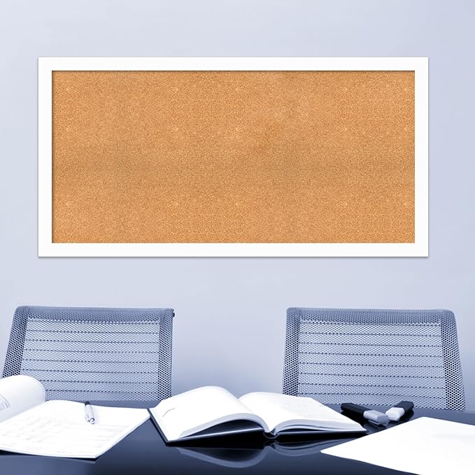 Amanti Art Natural Cork Board for Wall, 29x57 Vision Board with White Frame, Oversize Corkboard Office Decor for Home Organization, Casual Corkboard Pinboard to Display Items for Home Organization in-DeskLoop Office