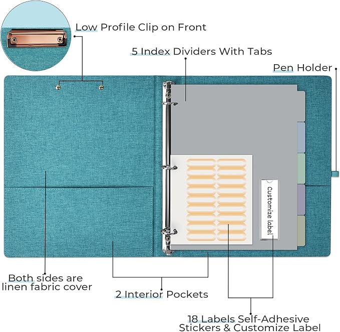 EYROZILL 3 Ring Binder, 1 Inch Linen Binder Organizer - Image 2