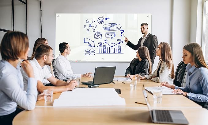 J&J worldwide Glass Dry Erase Board 6' x 3', Glass Whiteboard Magnetic, Large Frameless Glass White Boards for Walls, Includes Magnets, Marker Tray, Eraser for Office, Home, School-DeskLoop Office
