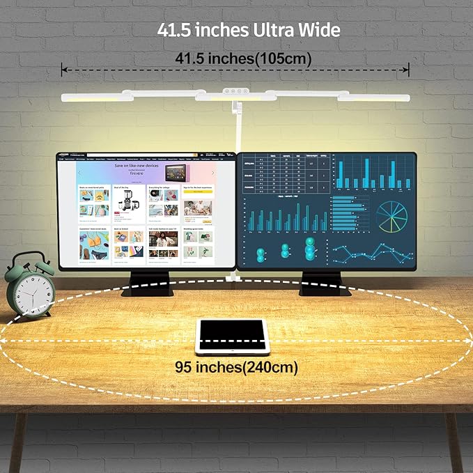 LED Desk Lamp for Home Office, 41.5" White Clip on Architect Desk Lamp with Clamp, 24W Adjustable Dimmable Bright Swing Arm Eye Care LED Table Light Clamp on Office Lighting-DeskLoop Office