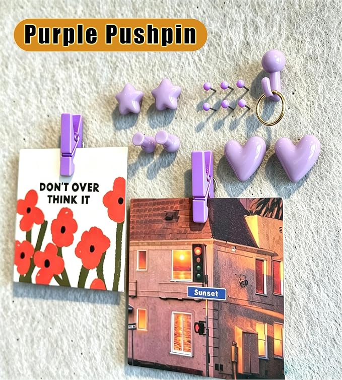 KEYDUACU 150 Pcs Purple Push Pins Set, Metal Thumb Tacks, Decorative Push Pins - Image 2