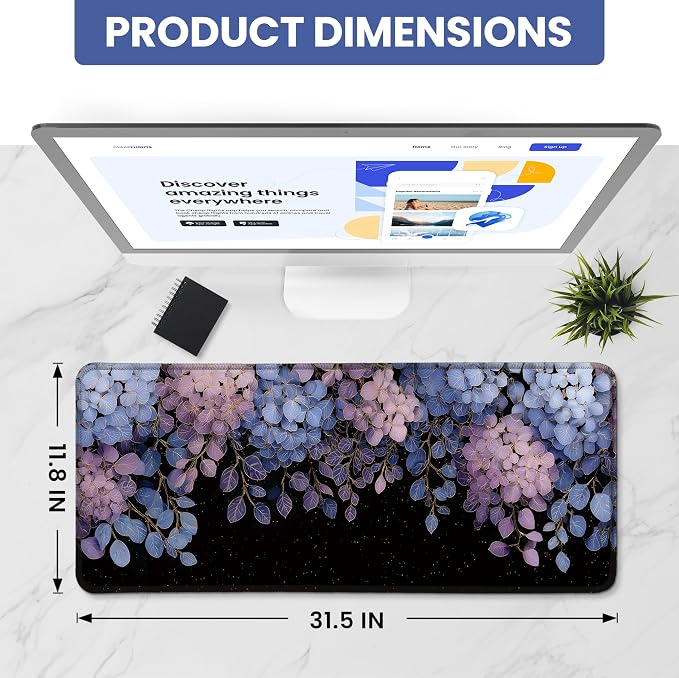 Aesthetic Desk Mat, Cute Midnight Hydrangea Desk Pad Protector - Image 2