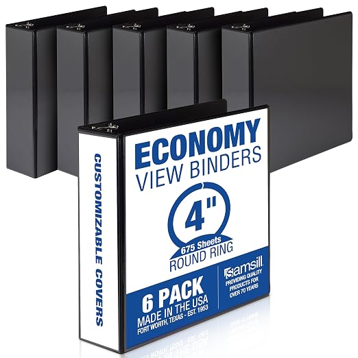 Samsill 4 Inch 3 Ring Binders, Made in USA, Economy Round Ring, 675 Sheet by Samsill