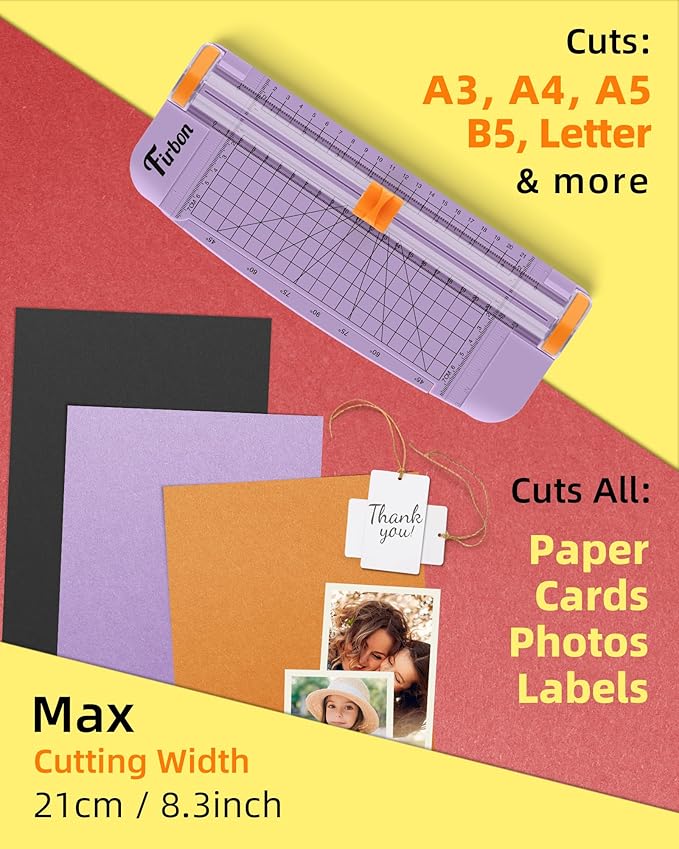 Firbon Purple A5 Paper Cutter, Straight Small Paper Trimmer with Side Ruler for Scrapbooking Craft, Paper, Coupon, Label, Cardstock-DeskLoop Office