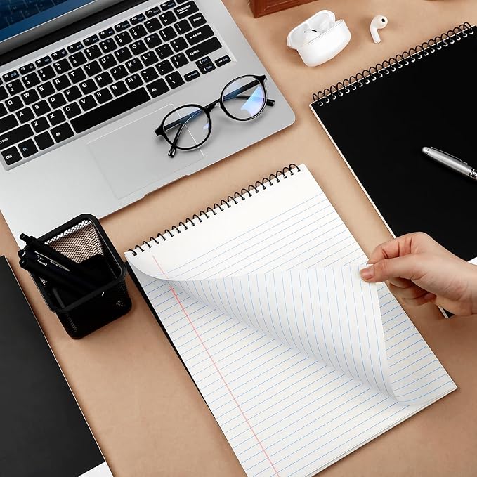 6 Pcs Legal Pad Top Spiral Bound Notebook 70 Sheets Wirebound Notepad Double Sided Ruled Memo Steno Book with Stiff Back Cover for Business(8.5 x 11 Inches,No Holes,White)-DeskLoop Office