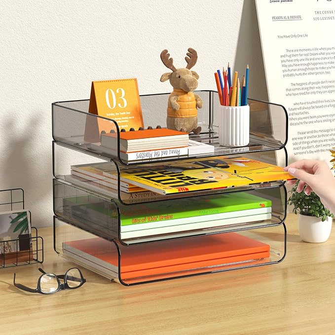 FANXIYQ 4-Tier Acrylic Paper Tray Organizer, Homework & Notebooks, Decorative - Image 7