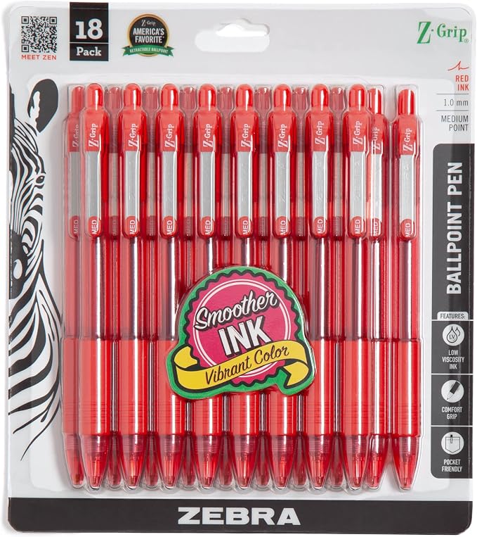 Zebra Pen Z-Grip Retractable Ballpoint Pen, Smooth-Flowing Red Ink, 1.0mm by ZebraPen