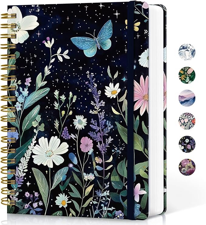 Lined Spiral Notebook Journal for Work, 300 Pages Thick B5 (7.1"x10") College Ruled Journal for Women & Writing, Hardcover Notebook for Note Taking, Perfect for Office Home School, Celestial Garden-DeskLoop Office