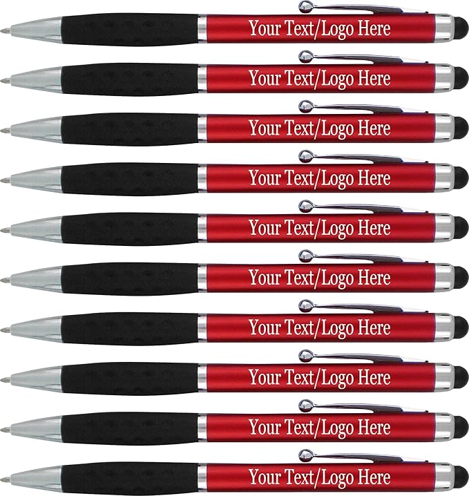 Customized Pens With your Custom Logo or Text-600 Pack Bulk-for Businesses, Parties, and Events, 2 in 1 Ballpoint Pen & Stylus Compatible with Touchscreen Devices, Red Barrel, Black Ink-DeskLoop Office