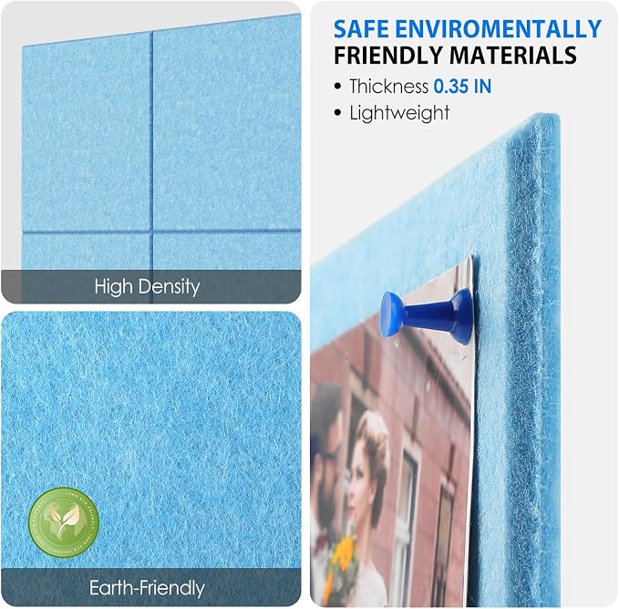 MaxGear Felt Bulletin Board 36" x 24", 6 Pack Blue Felt Wall Tile Push Pin | - Image 3