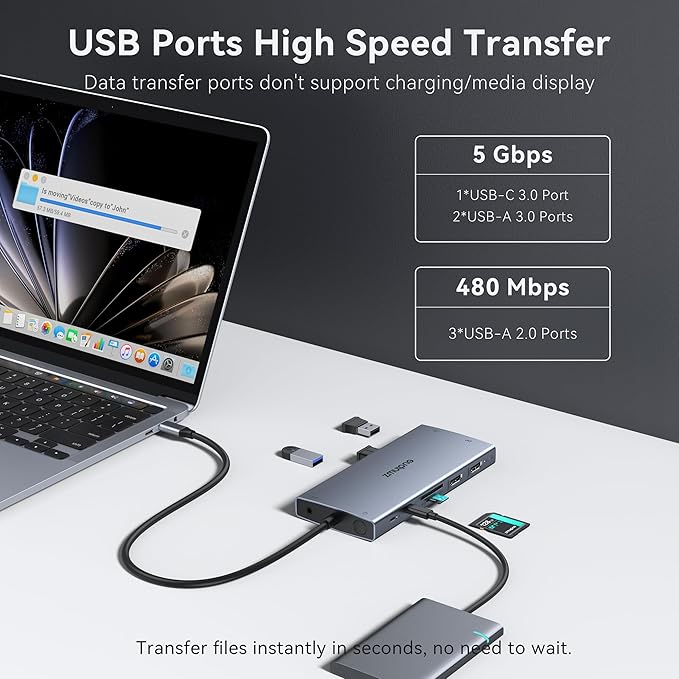 USB C Laptop Docking Station with 2 HDMI 4K@60Hz+DP 8K@30Hz for Dell HP Thinkpad Surface, 15 in 1 USB C Hub Triple Display Multiple Adapter, Dongle with USB A Port+Button+PD+Ethernet+SD/TF+Audio-DeskLoop Office