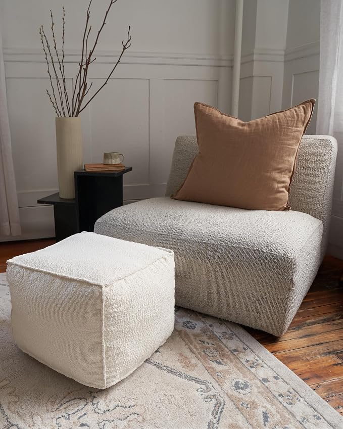 ZICOTO Beautiful Boucle Pouf Ottoman and Foot Rest - Image 4