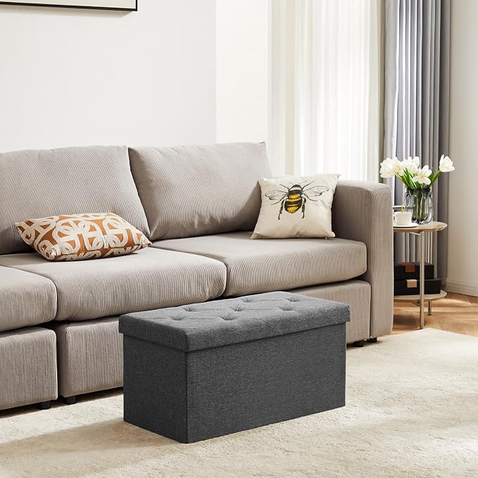 DUMOS 30 Inch Folding Storage Ottoman Bench, Large Hidden Storage Chest - Image 2