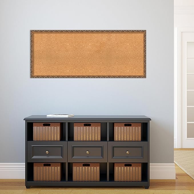 Amanti Art Natural Cork Board for Wall, 20x48 Vision Board with Bronze Frame, Oversize Corkboard Office Decor for Home Organization, Traditional Corkboard Pinboard to Display Items for Home-DeskLoop Office