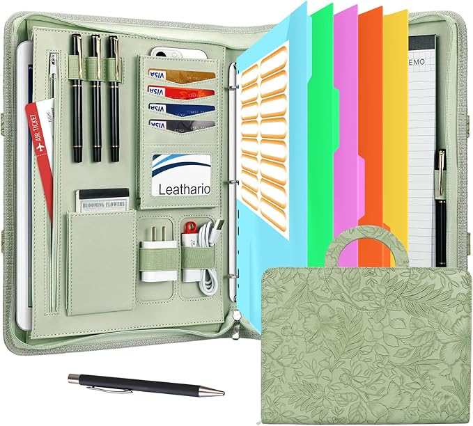 Leathario Portfolio Binder, Includes 5 Folder Index Dividers, 13 Inch Tablets by Leathario