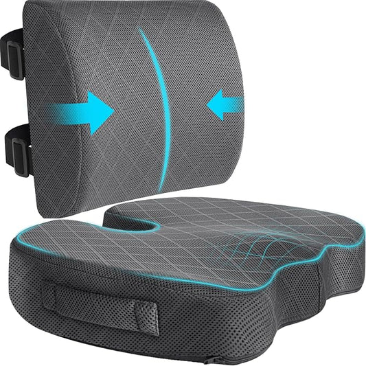 TushGuard Office Chair Cushions with Handles, Back&Seat Cushion, Sciatica & Back Coccyx Tailbone Discomfort Easing Chair Pad, Memory Foam Lumbar Support Pillow for Gaming, Desk, Car (Grey, X-Large)-DeskLoop Office