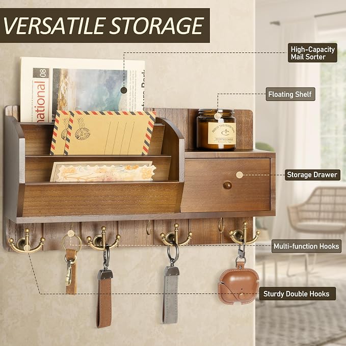 Key Holder Wall Mount with Mail Sorter - Image 3