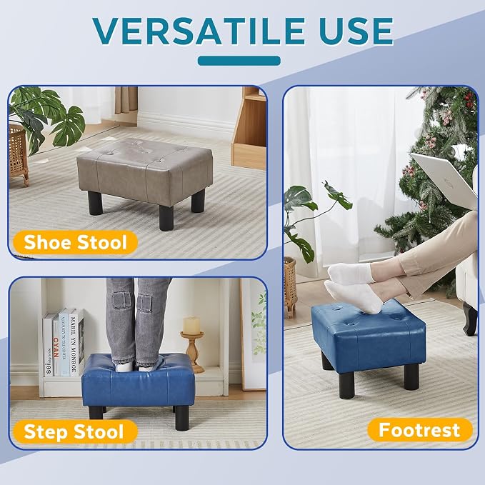 Small Foot Stool Ottoman, Faux Leather Footstool Ottoman Foot Rest - Image 7