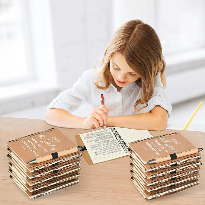 Christian Prayer Journal Spiral Notebooks Bulk with Pens - Small Notepads (4.13”x5.43”) - inspirational Gifts for Women men,Church Members & Bible Study Groups (60 sets Brown)-DeskLoop Office