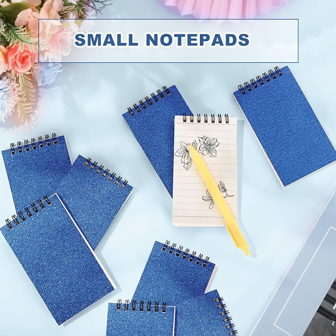 Tenceur 6 Pcs Pocket Notebook Small 3x5 Inch Blue Glitter Top Spiral Notepads - Image 3