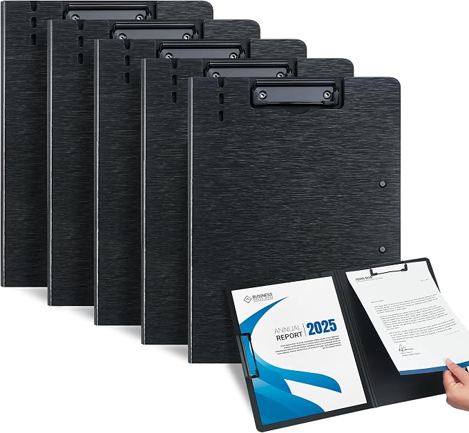 Clipboard Folder, with Dual Metal Clips, Embossed-Texture, Folding 360° Rotating by WORPSON