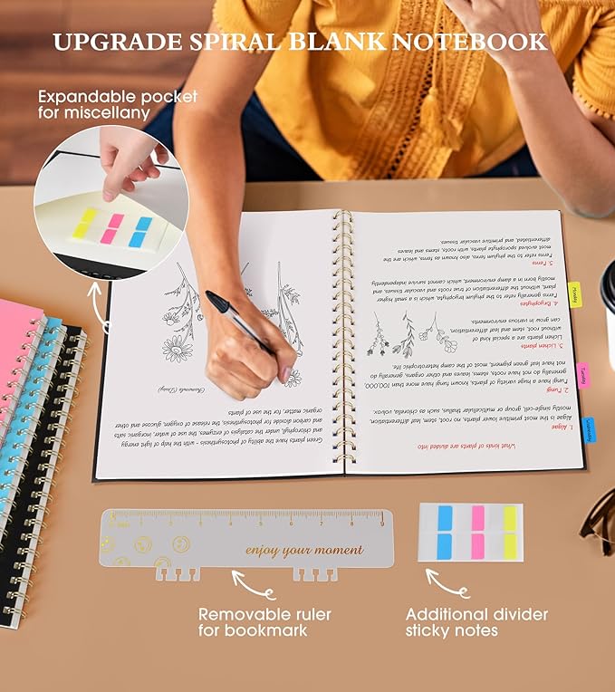 Blank Spiral Notebook Journal 8.5” x 11”, A4 Large Sketch Book for Women Men, 100 GSM Blank Paper Drawing Notebook, Plastic Hardcover Spiral Bound Sketchbook for Sketching Work School Writing, Black-DeskLoop Office