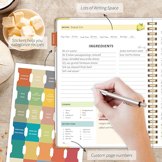 Blank Recipe Book to Write in Your Own Recipes, Blank Cookbook with 175 Pages for Family Cooking Lover, Recipe Notebook with Tab Sticker Sheets, Recipe Journal, Hardcover, 7.5" x 9.5"-DeskLoop Office