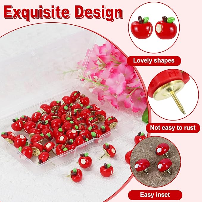 50 Pack Bite Apples Decorative Push Pins, Thumb Tacks - Image 2
