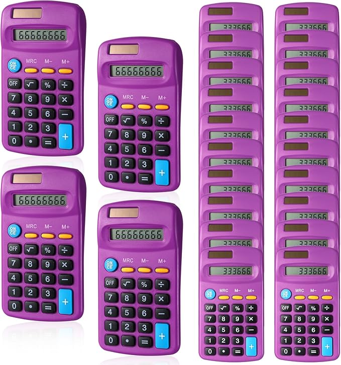24 Pieces Basic Calculators for Students Small Pocket Size 8 Digit Display Mini Calculators Dual Powered Handheld for School Desktop Home(Purple)-DeskLoop Office