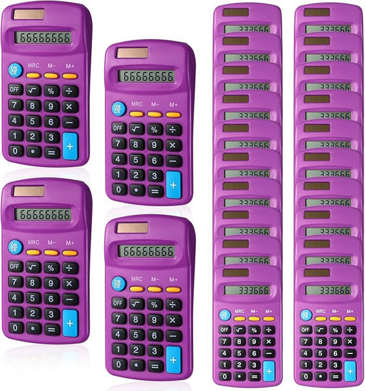 24 Pieces Basic Calculators for Students Small Pocket Size 8 Digit Display Mini Calculators Dual Powered Handheld for School Desktop Home(Purple)-DeskLoop Office