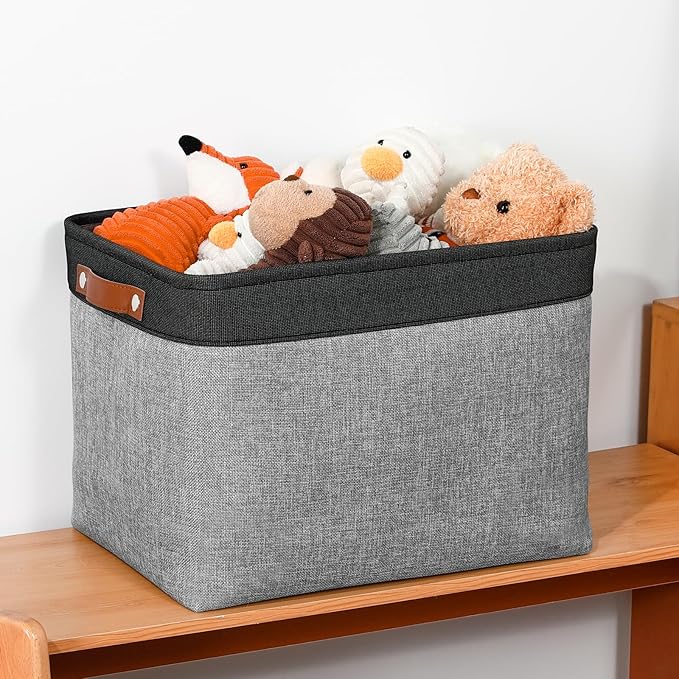 DULLEMELO Fabric Storage Bins - Decorative Large Baskets for Home Shelves & Bedroom, Canvas Toy Organizers (Black & Gray)-DeskLoop Office