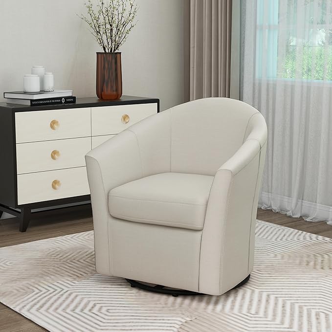 UIXE 360° Swivel Barrel Accent Chair, Modern Round Arm Chair Upholstered Club Armchair, Single Sofa Seating in Fabric for Living Room, Bedroom (Beige)-DeskLoop Office