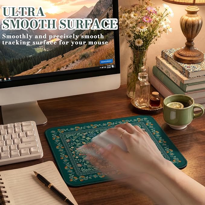 iCasso Aesthetic Small Floral Mouse Pad, Mini Portable Travel Mousepad - Image 3