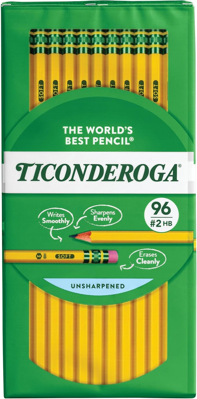 Ticonderoga Wood-Cased Pencils, Unsharpened, #2 HB Soft by Ticonderoga