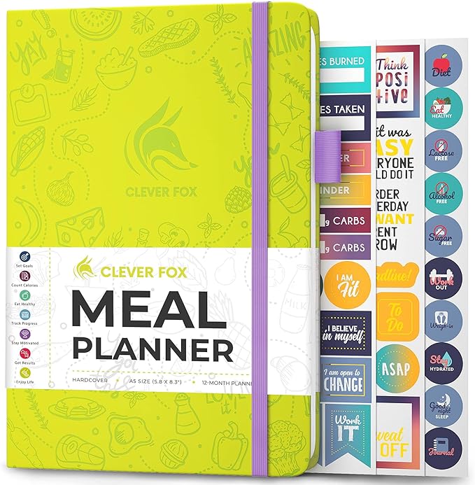 Clever Fox Weekly Meal Planner - Weekly & Daily Meal Prep Journal with Shopping and Grocery Lists for Menu Planning, Healthy Diet & Weight Loss Tracking, Lasts 1 Year, Undated, A5 - Neon Yellow-DeskLoop Office