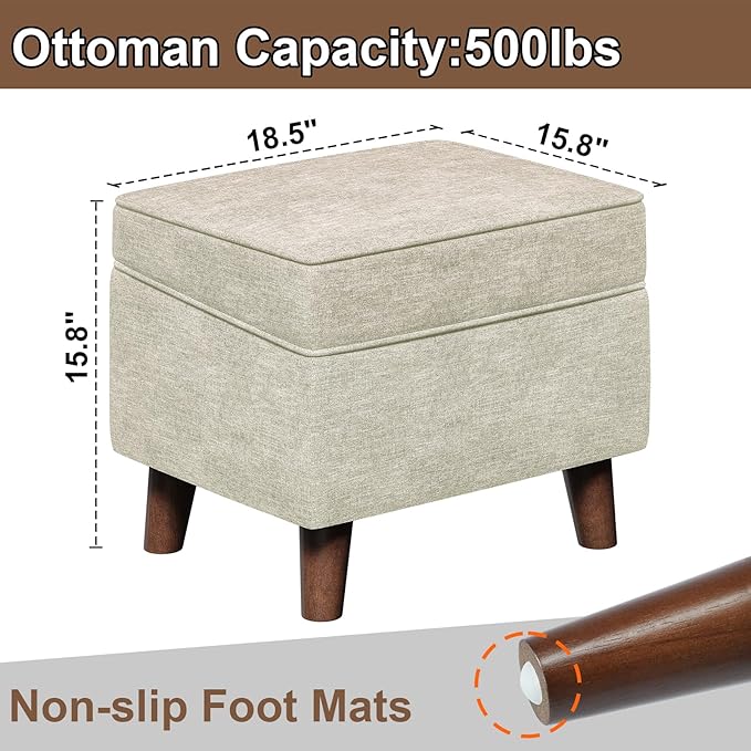 Foot Rest with Adjustable Cover, 18" Storage Ottoman Dorm, Footstool and Sitting Stool, Ottoman Foot Stools for Living Room, Bedroom, Dorm, Beige-DeskLoop Office