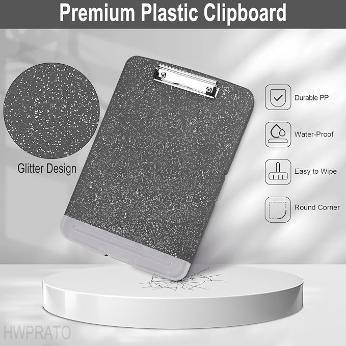 HWPRATO Glitter Clipboard with Storage, Clip Boards 8.5x11 with Pen Holder - Image 7