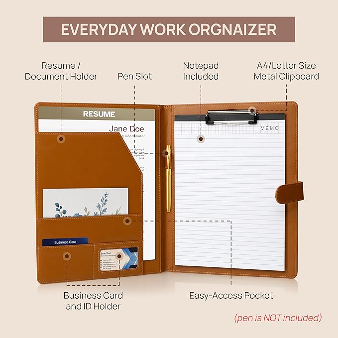 Professional Padfolio with Notepad Included | Faux Leather Portfolio Folder - Image 2