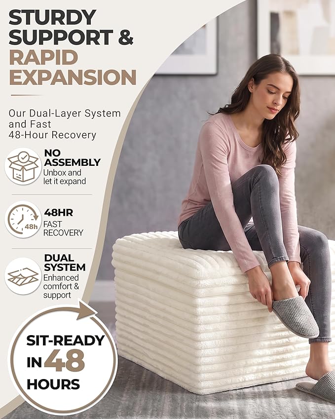 23.6in Pouf Ottoman, Corduroy Ottoman Foot Rest - Image 6