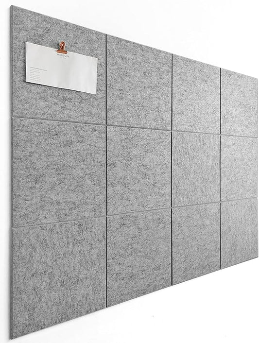 Large Cork Board Alternative - 12-Pack Felt Wall Tiles with Safe Removable Adhesive Tabs, Cork Wall Tiles Bulletin Board Home Office Essentials - Gray Marble-DeskLoop Office