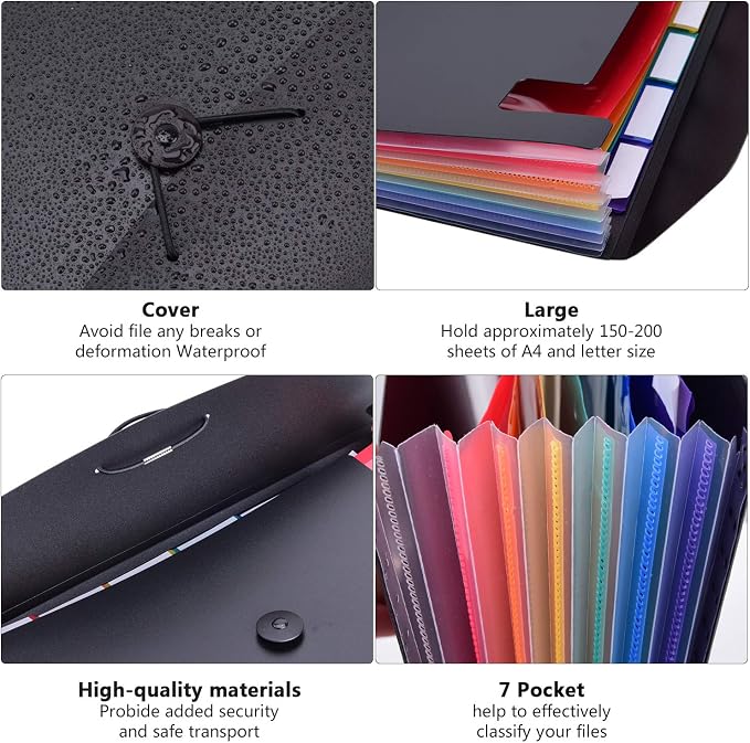 7-Pocket Expanding File 3pcs, Plastic Expandable File Folder - Image 4