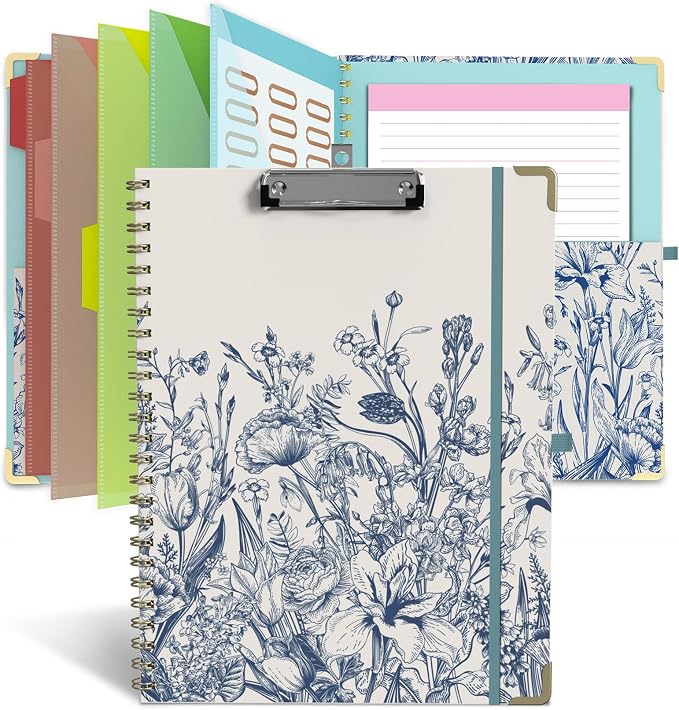Foldable Clipboard Folio with Storage, 5 Plastic Folders with 10 Pockets by gimicooky
